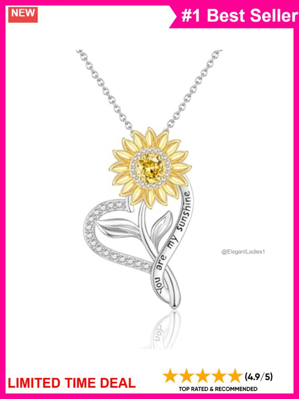 18k Gold Plated Sunflower Pendant Necklace You Are My Sunshine Gift